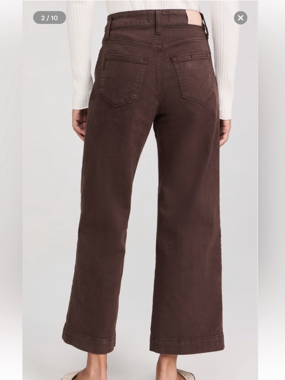 PAIGE Anessa Cropped Wide-Leg Jeans Chocolate Brown 27 - Picture 2 of 6